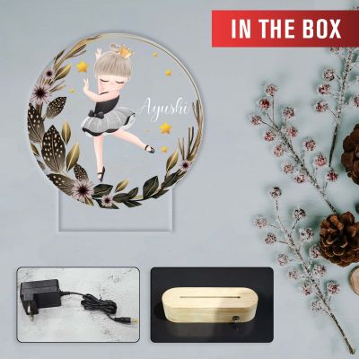 Personalized Ballerina Fairy Dancing Girl Night Lamp with Warm White Light & Wooden Stand Gift for Dancer Birthday Return Gift Girls Room Decor Light